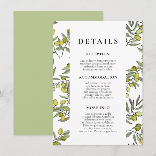 オリーブ枝パタ結婚ーンのゲスト情報 エンクロージャーカード (正面/裏面)