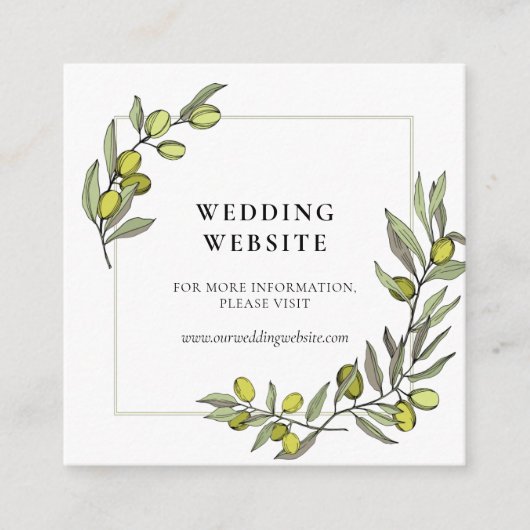 オリーブ枝フレーム結婚のWebサイトカード エンクロージャーカード (正面)