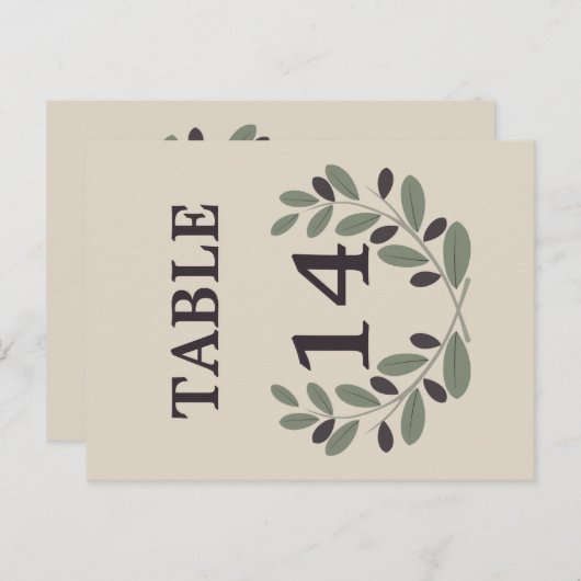 オリーブ枝リース結婚のテーブル番号 ポストカード (正面/裏面)