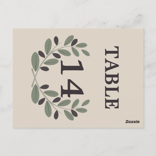 オリーブ枝リース結婚のテーブル番号 ポストカード (裏面)