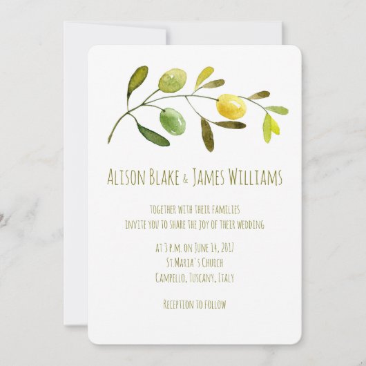 オリーブ枝水カラー結婚式招待状カード 招待状 (正面)