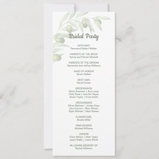 オリーブ枝水彩素朴結婚式 プログラム (裏面)