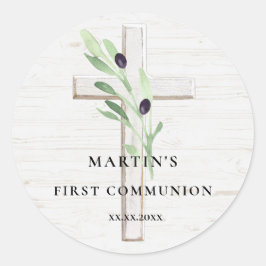 オリーブ枝白木十字第一聖餐式 ラウンドシール