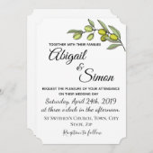 オリーブ枝。結婚式招待状。 招待状 (正面/裏面)