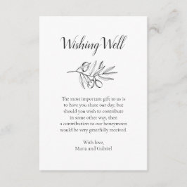オリーブ植物の願い井戸。 黒と白の結婚式 エンクロージャーカード