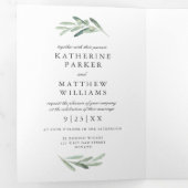 オリーブ水の色とフェイクバラ金ゴールド結婚の写真 三つ折り招待状 (内部最初)