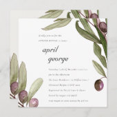 オリーブ水彩葉性発現招待状 サンキューカード (正面/裏面)