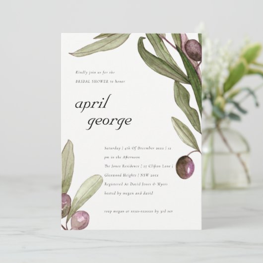 オリーブ水色紅葉ブライダルシャワー招待状 サンキューカード (スタンド正面)