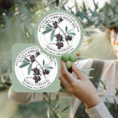 オリーブ油とヴィンテージオリーブイラストレーションシール ラウンドシール