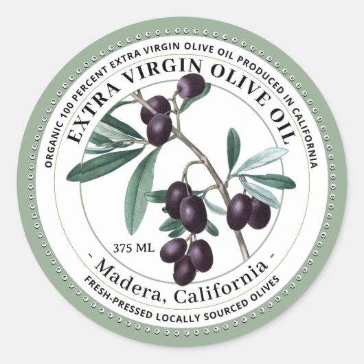 オリーブ油とヴィンテージオリーブイラストレーションシール ラウンドシール (正面)