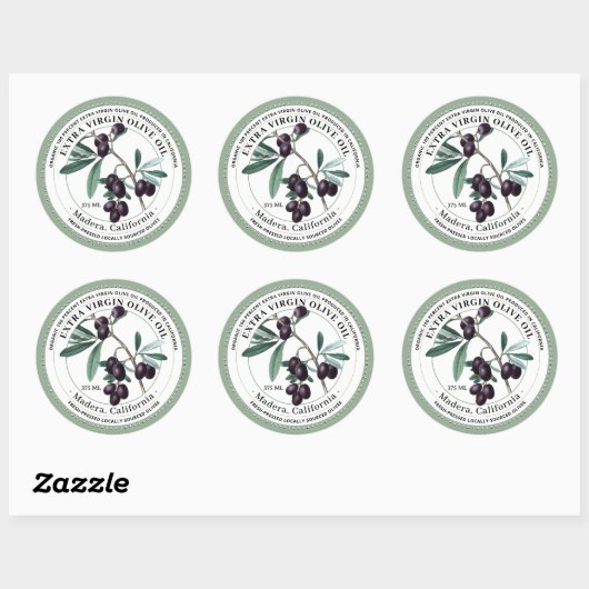 オリーブ油とヴィンテージオリーブイラストレーションシール ラウンドシール (シート)