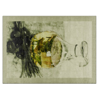 オリーブ油のcarafeの静物画 カッティングボード
