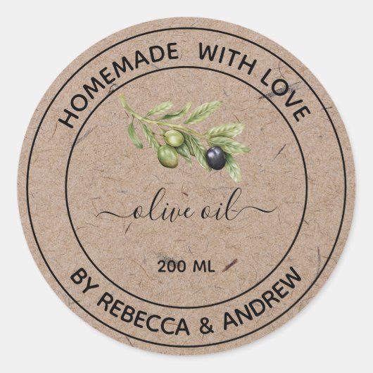 オリーブ油クラフトカラーとヴィンテージイラストレーションS ラウンドシール (正面)