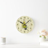 オリーブ油ボトルとダマスクパターン ラウンド壁時計 (ホーム)