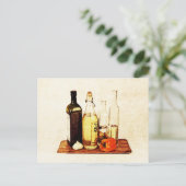 オリーブ油ボトルと野菜 ポストカード (スタンド正面)