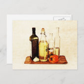 オリーブ油ボトルと野菜 ポストカード (正面/裏面)