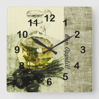 オリーブ油ボトル料理静物 スクエア壁時計