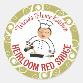 オリーブ油女性シェフキッチンまたは食品ギフトラベル ラウンドシール