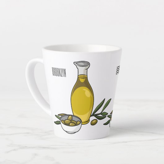 オリーブ油漫画イラストレーション カフェラテマグ (左アングル)