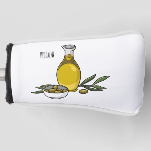 オリーブ油漫画イラストレーション ゴルフヘッドカバー (正面)