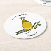 オリーブ油漫画イラストレーション ラウンドペーパーコースター (アングル)