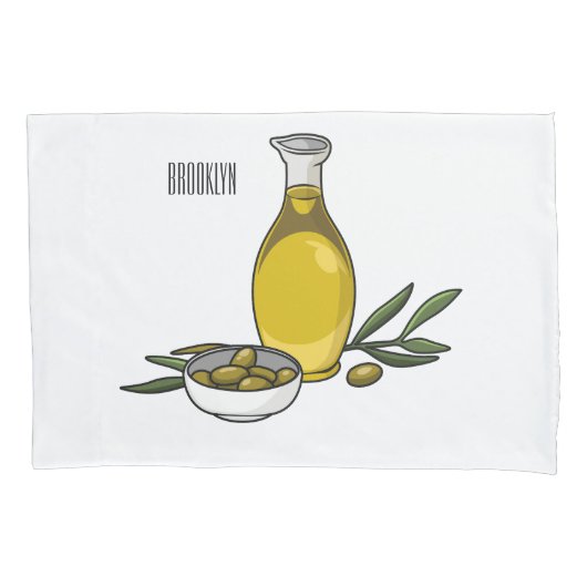 オリーブ油漫画イラストレーション 枕カバー (正面)