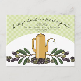 オリーブ油缶オリーブ料理クックブックレシピカード ポストカード