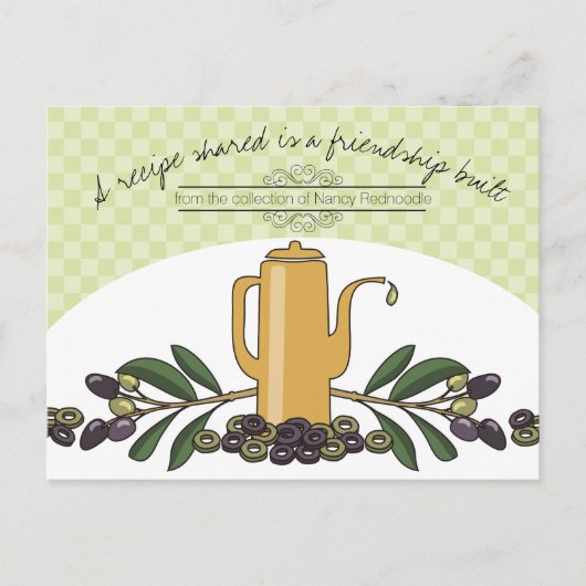オリーブ油缶オリーブ料理クックブックレシピカード ポストカード (正面)