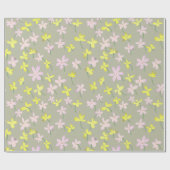 オリーブ淡い色のカーキセージベージュイエローピンクフローラ ラッピングペーパー (フラット)