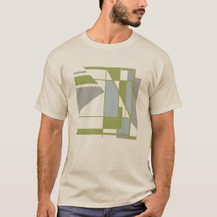 オリーブ灰色の幾何学的MCM-インスパイア抽象芸術小 Tシャツ