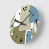 オリーブ灰色の青い幾何学的パターン ラウンド壁時計 (傾斜)