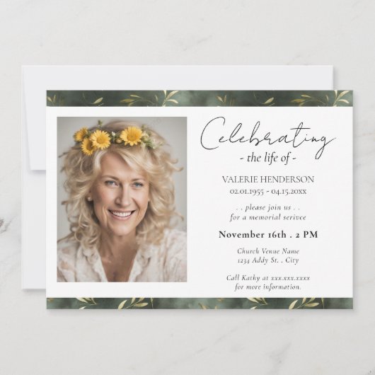 オリーブ祝リーフ写真のライフサービス 招待状 (正面)