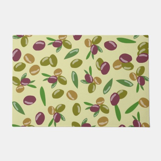 オリーブ素朴とオリーブの葉パターン ドアマット (正面)