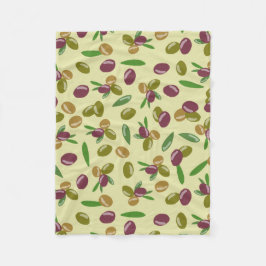 オリーブ素朴とオリーブの葉パターン フリースブランケット