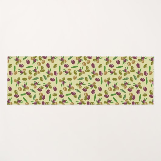 オリーブ素朴とオリーブの葉パターン ヨガマット (正面(横))