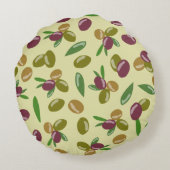 オリーブ素朴とオリーブの葉パターン ラウンドクッション (裏面)