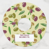 オリーブ素朴とオリーブの葉パターン ワイングラスタグ (正面)