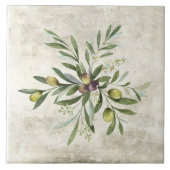 オリーブ素朴と枝のフローラの花 タイル (正面)