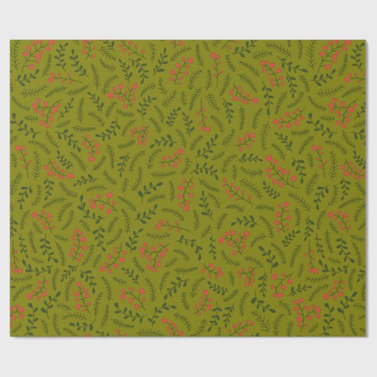 オリーブ素朴の緑の紅葉緑のパターン ラッピングペーパー (フラット)