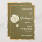 オリーブ素朴グリーンとホワイトフローラ結婚ズ 招待状 (正面/裏面)