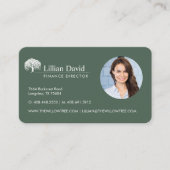 オリーブ素朴グリーンと白の柳の木のロゴ写真 名刺 (正面)