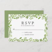 オリーブ素朴グリーンのエレガントな結婚式 出欠カード (正面/裏面)