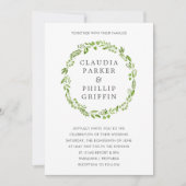 オリーブ素朴グリーンのエレガントな結婚式 招待状 (正面)