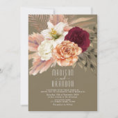 オリーブ素朴グリーン&ブルゴーニュフローラ結婚ズ 招待状 (正面)