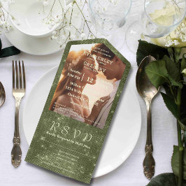 オリーブ素朴セージフェイクラップTwinkle Stars写真 オールインワン招待状