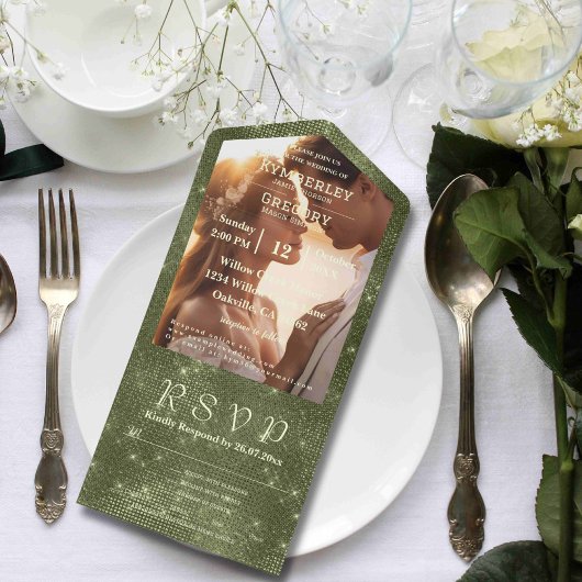 オリーブ素朴セージフェイクラップTwinkle Stars写真 オールインワン招待状