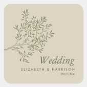 オリーブ素朴ツリーミニマルブ結婚ランチ スクエアシール (正面)