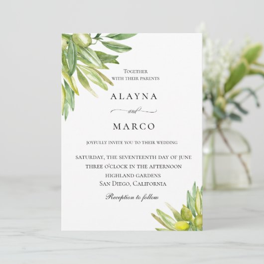 オリーブ素朴トスカーナ結婚式招待状 招待状 (スタンド正面)