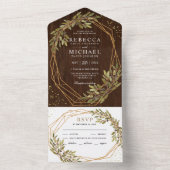オリーブ素朴ブランチ金ゴールドフレームバーンウッド結婚ズ オールインワン招待状 (内側)