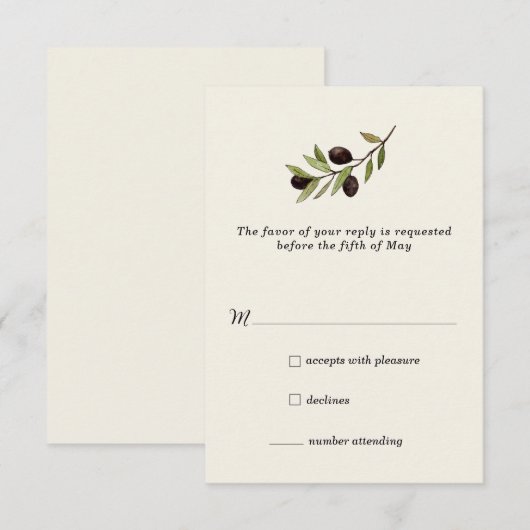 オリーブ素朴ブランチRSVPカード 出欠カード (正面/裏面)